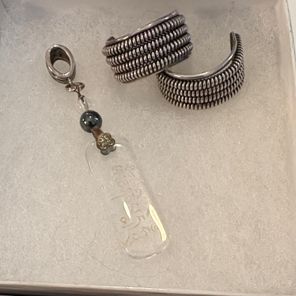 Sterling Silver Earrings and Crystal Ohm Pendant Set